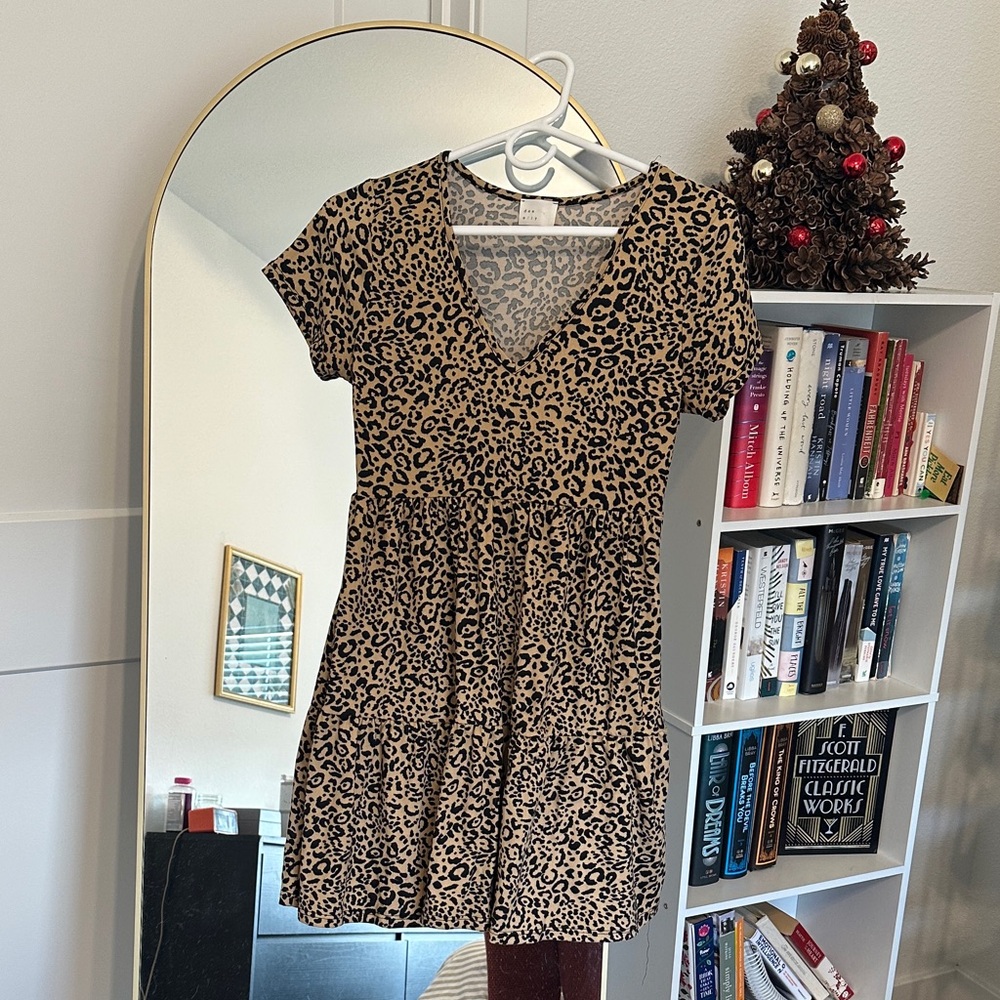Leopard Print V-Neck Babydoll Dress